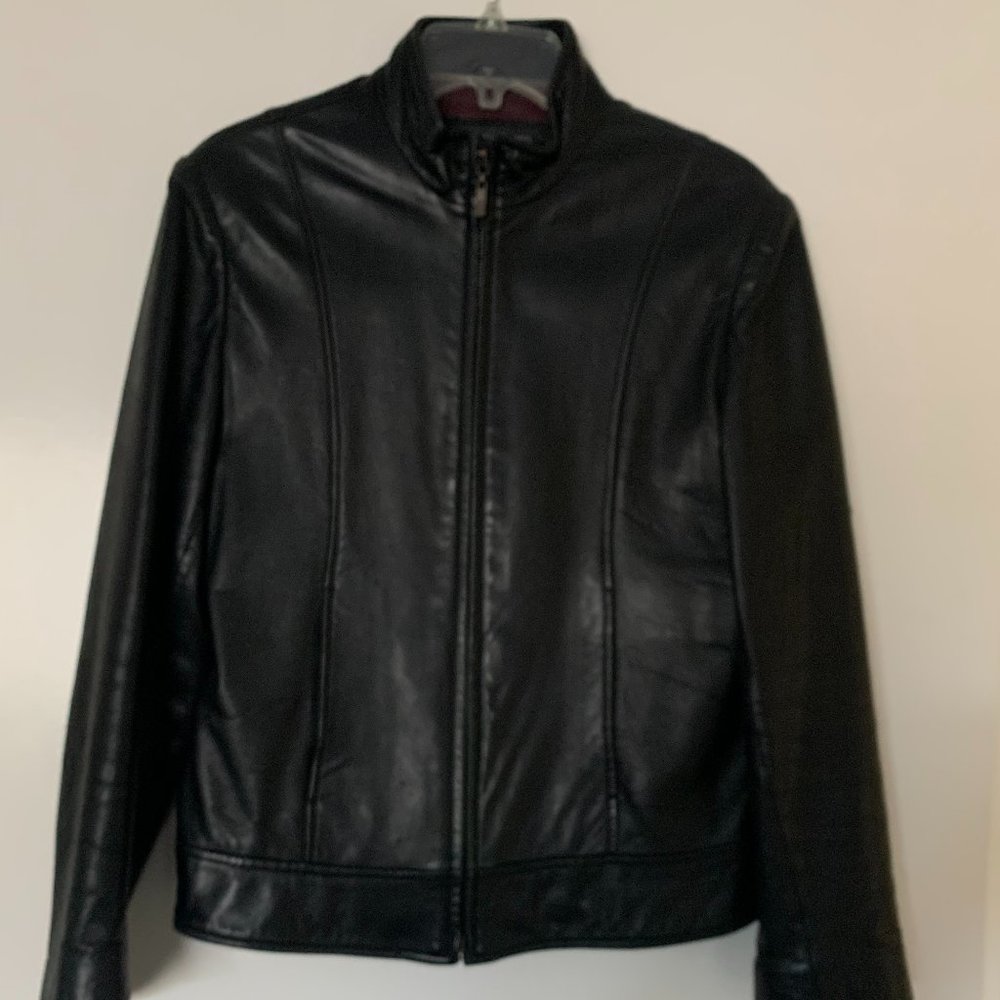 Black sheepskin leather jacket, size Medium